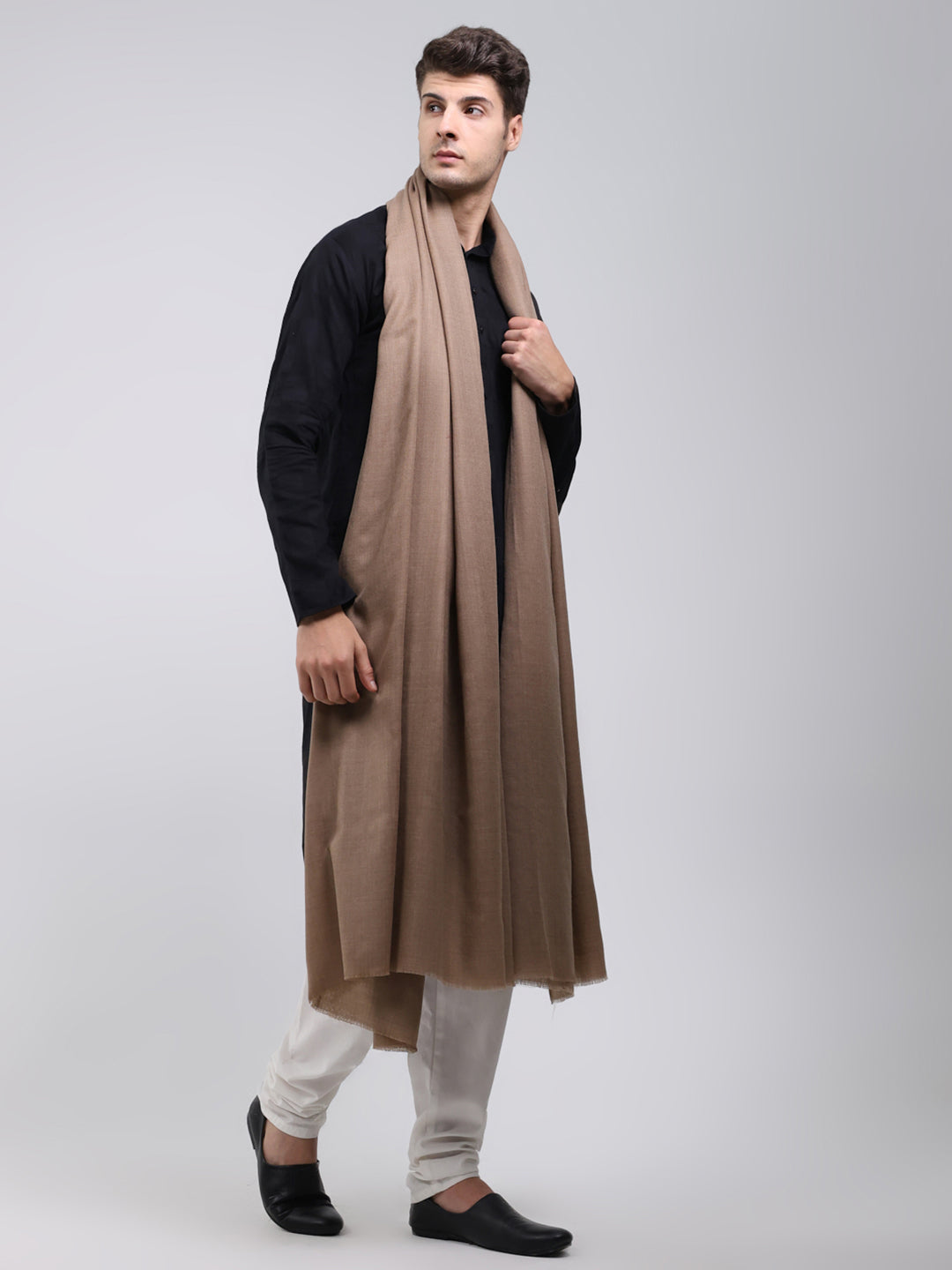 Men Khaki Solid Wool Blend Lohi Shawl