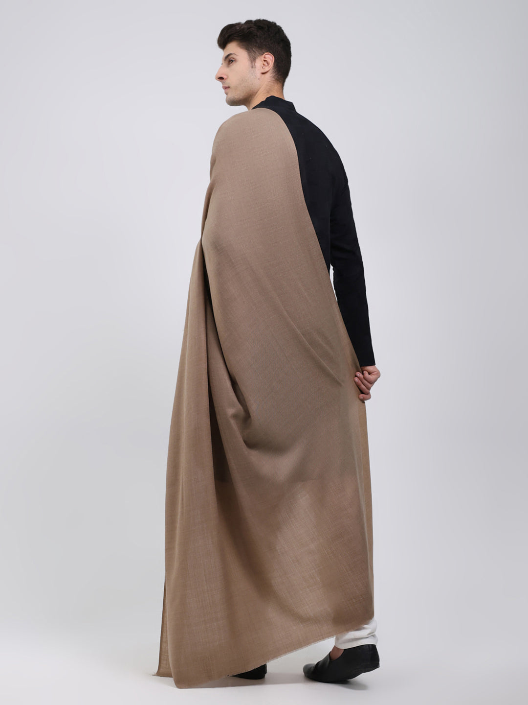 Men Khaki Solid Wool Blend Lohi Shawl