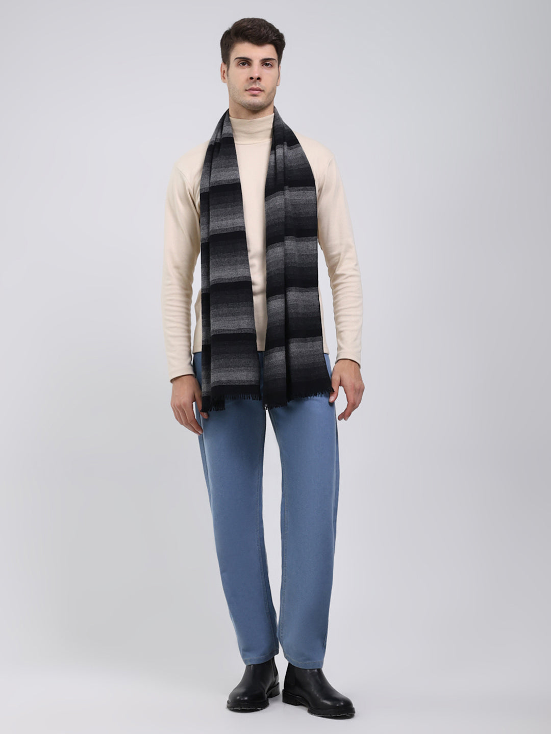 Men Black Self Design Wool Blend Muffler
