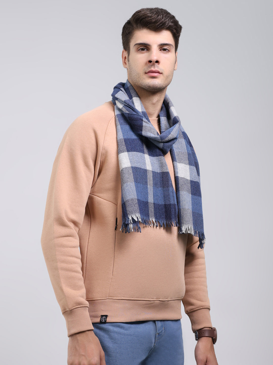 Men Blue Self Design Wool Blend Muffler