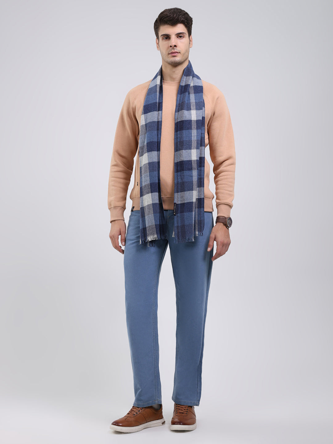 Men Blue Self Design Wool Blend Muffler