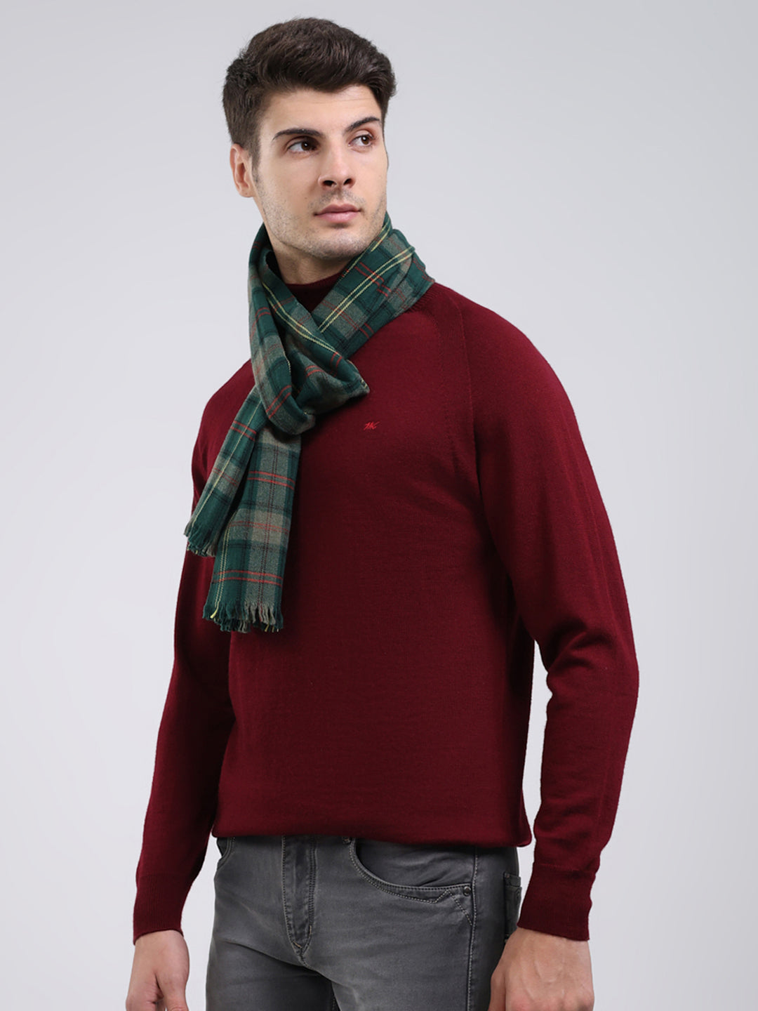 Men Green Self Design Wool Blend Muffler