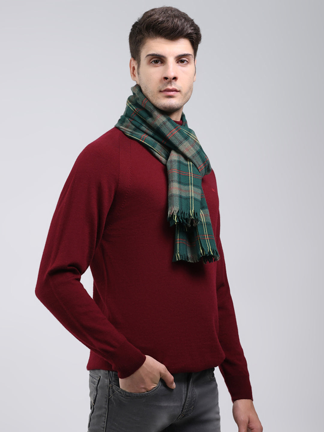Men Green Self Design Wool Blend Muffler