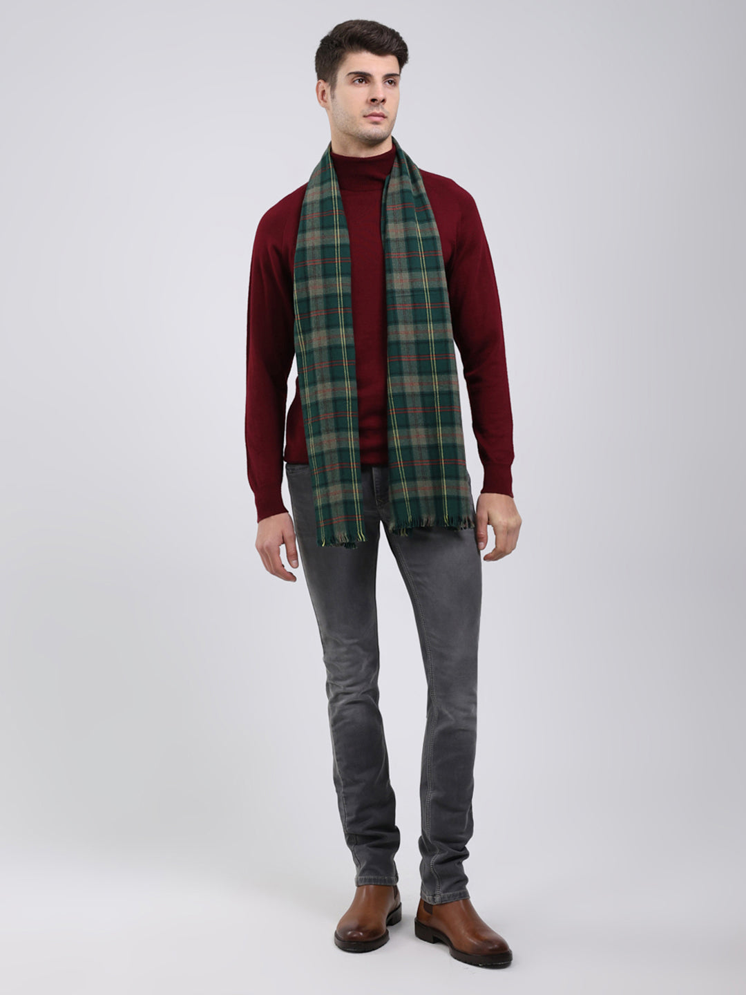 Men Green Self Design Wool Blend Muffler