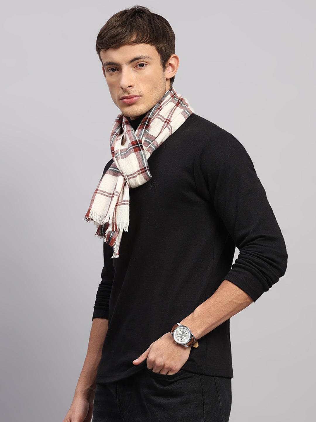 Men Multicolor Self Design Wool Muffler
