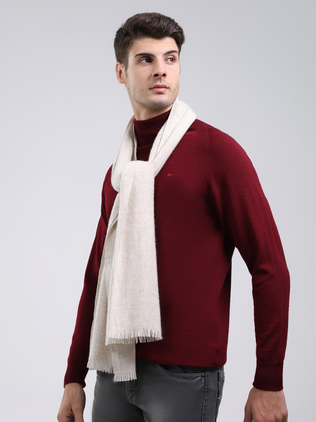 Men White Self Design Wool Blend Muffler