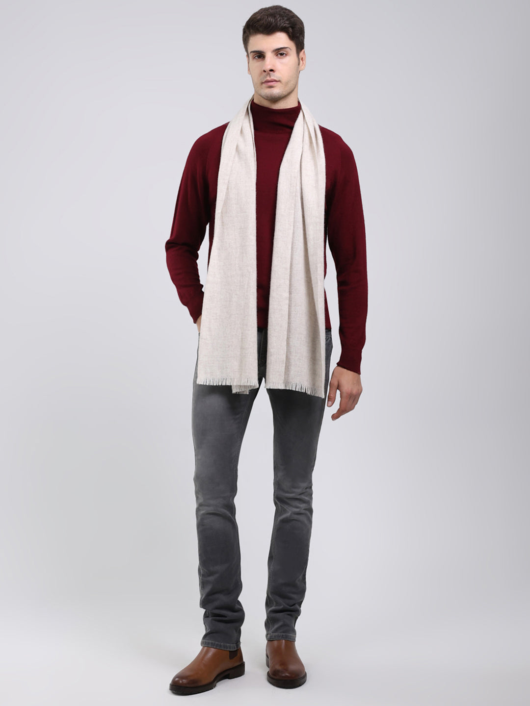 Men White Self Design Wool Blend Muffler