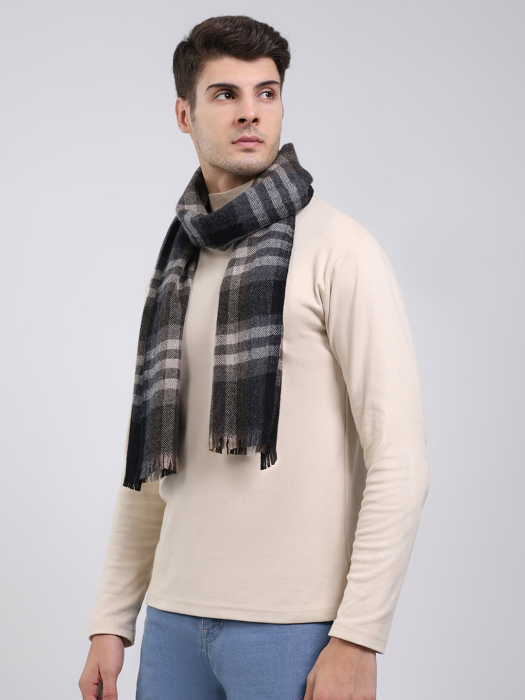 Men Black Self Design Wool Blend Muffler