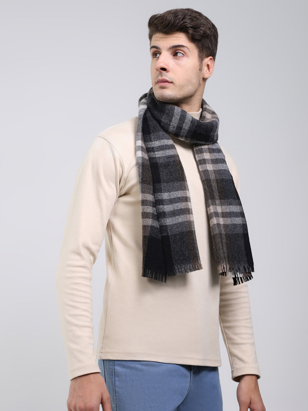 Men Black Self Design Wool Blend Muffler