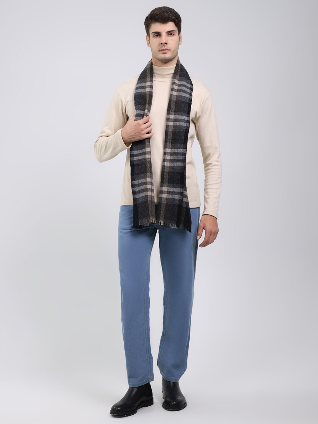 Men Black Self Design Wool Blend Muffler