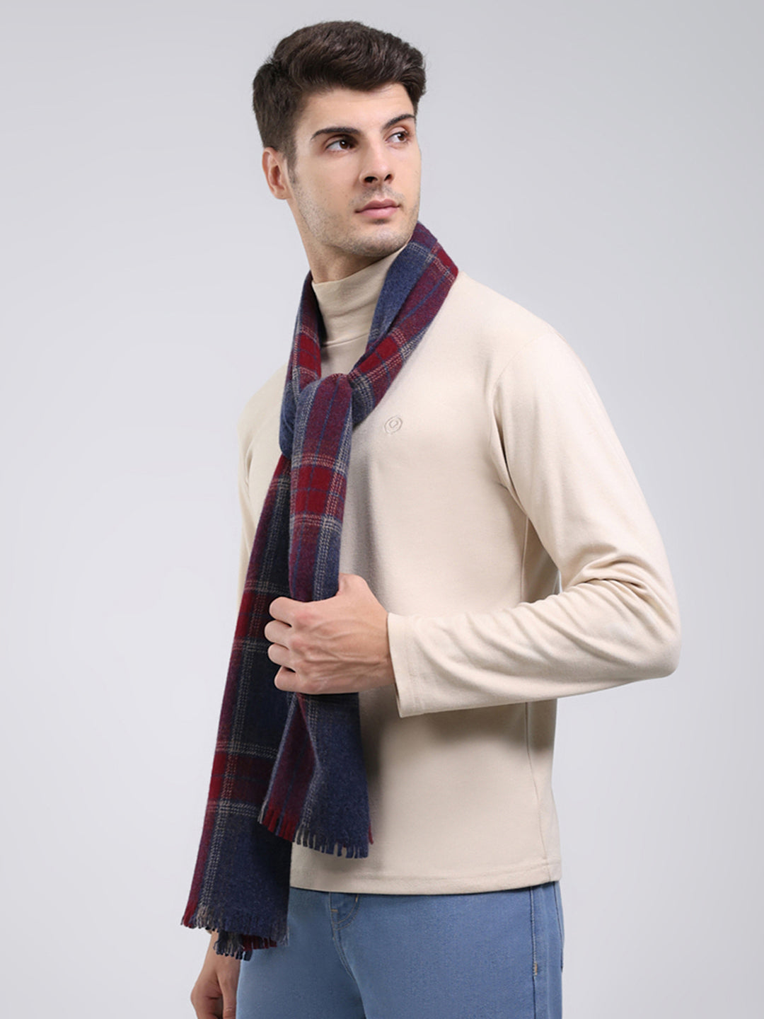 Men Navy Blue Self Design Wool Blend Muffler