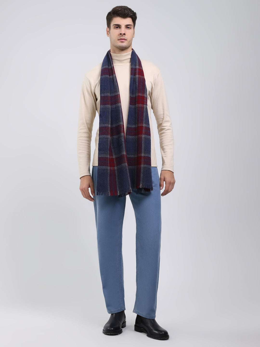 Men Navy Blue Self Design Wool Blend Muffler