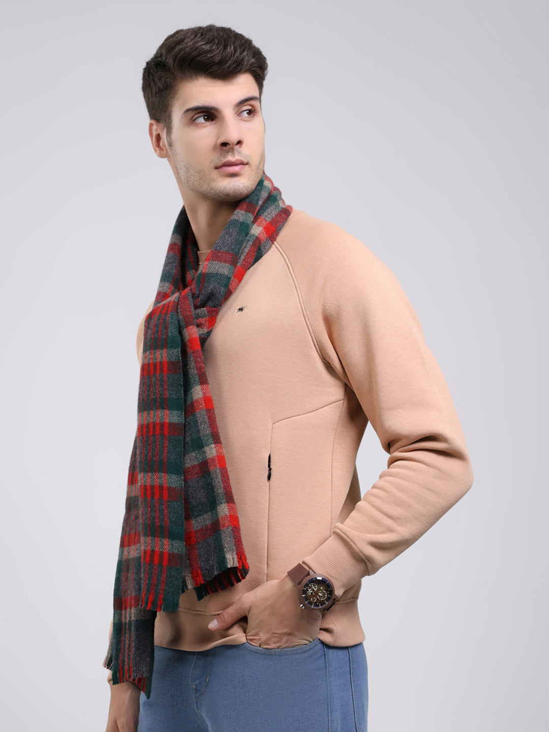 Men Red Self Design Wool Blend Muffler