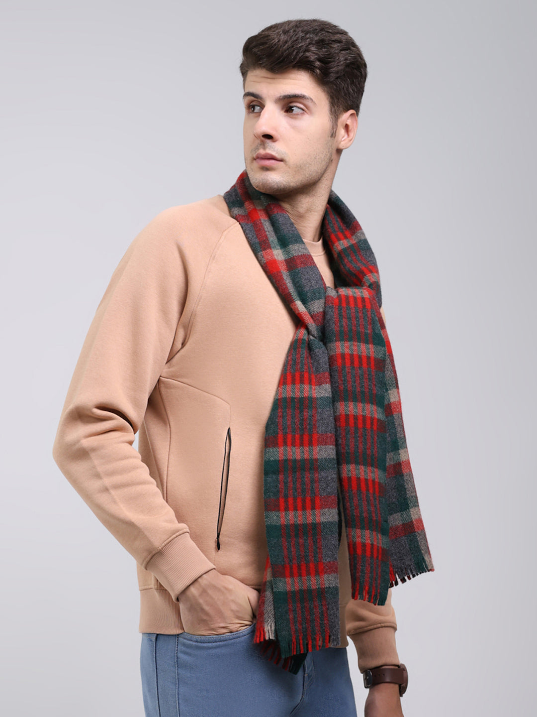 Men Red Self Design Wool Blend Muffler