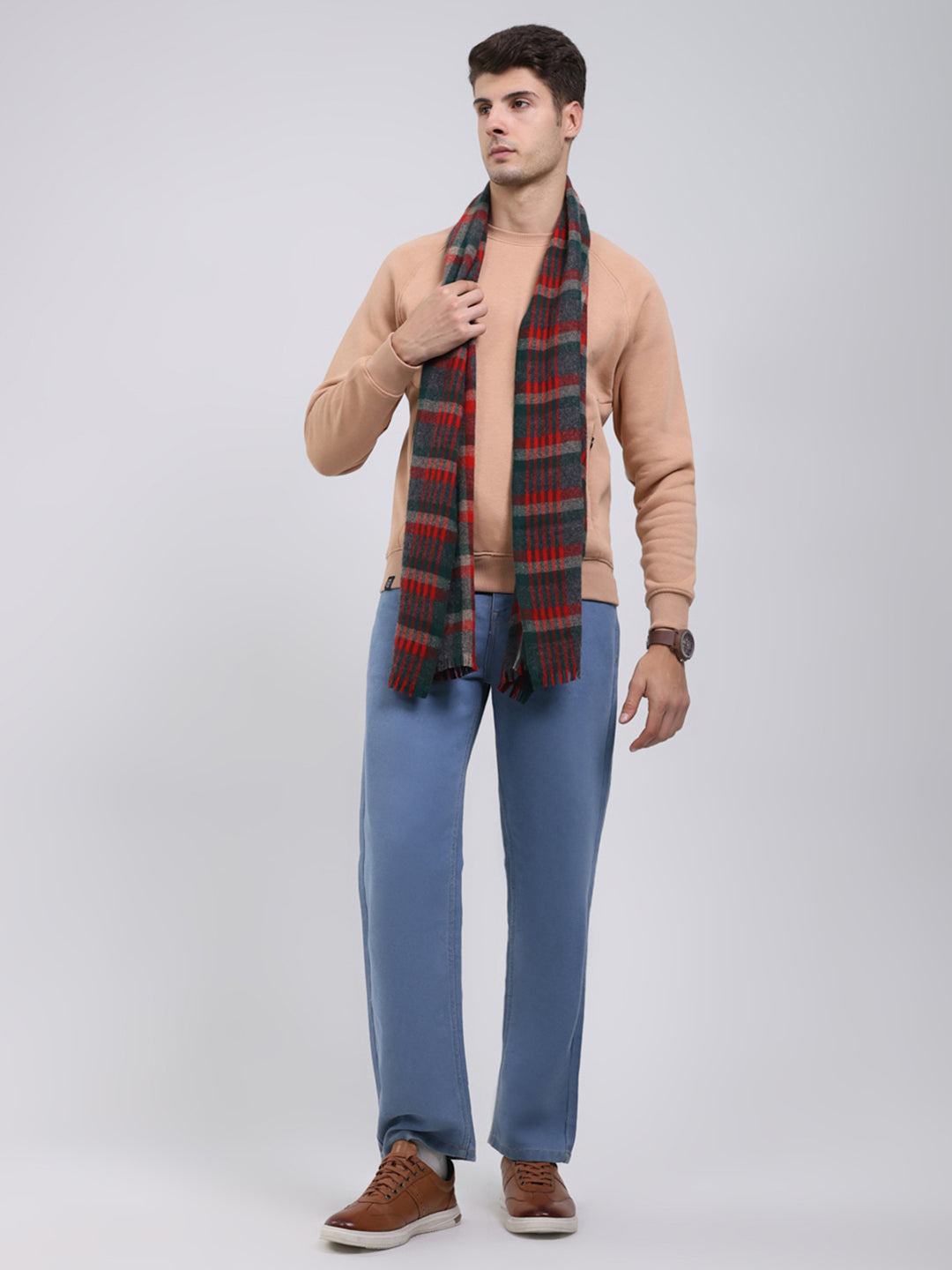 Men Red Self Design Wool Blend Muffler