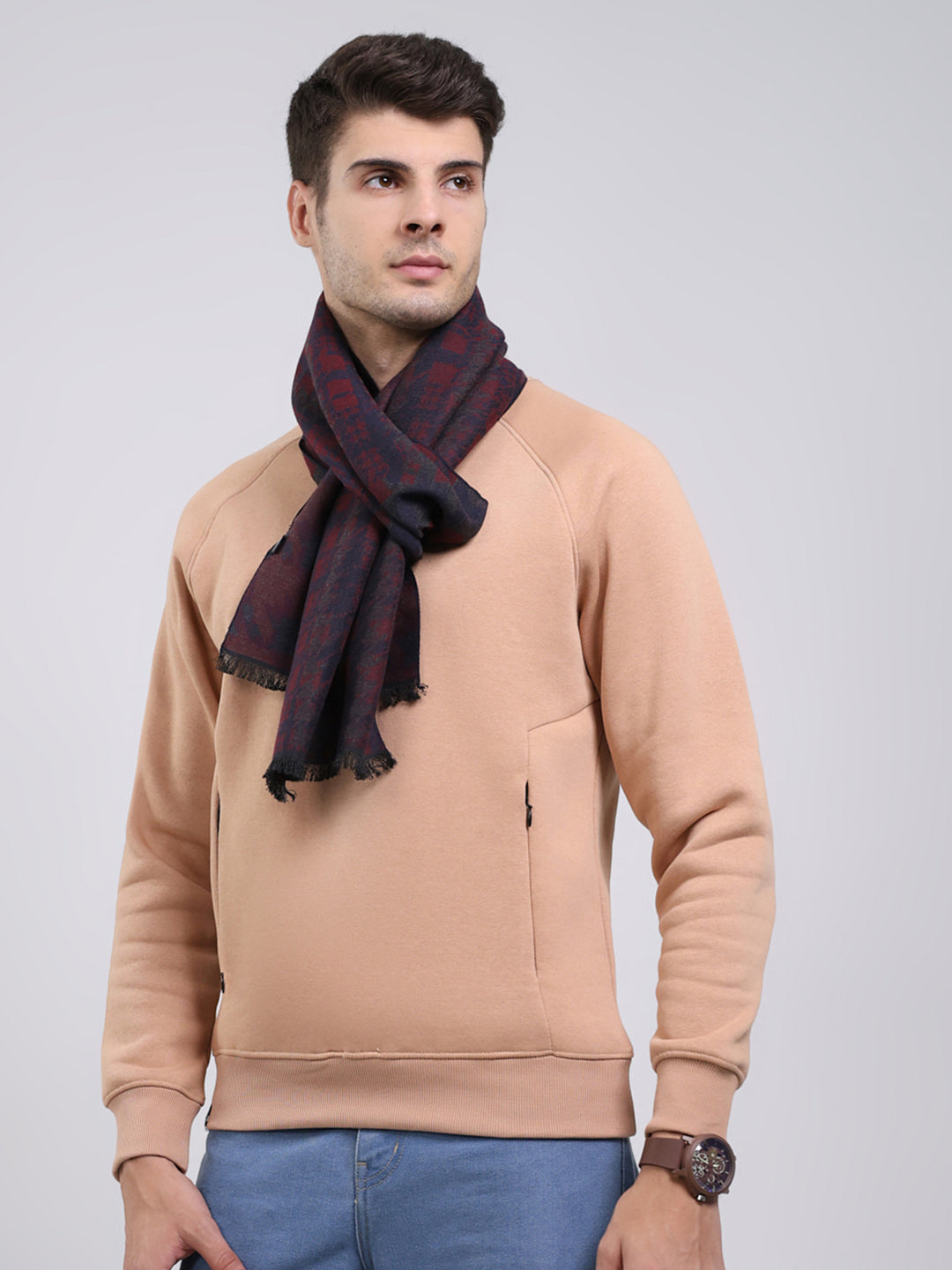 Men Maroon Self Design Wool Blend Muffler