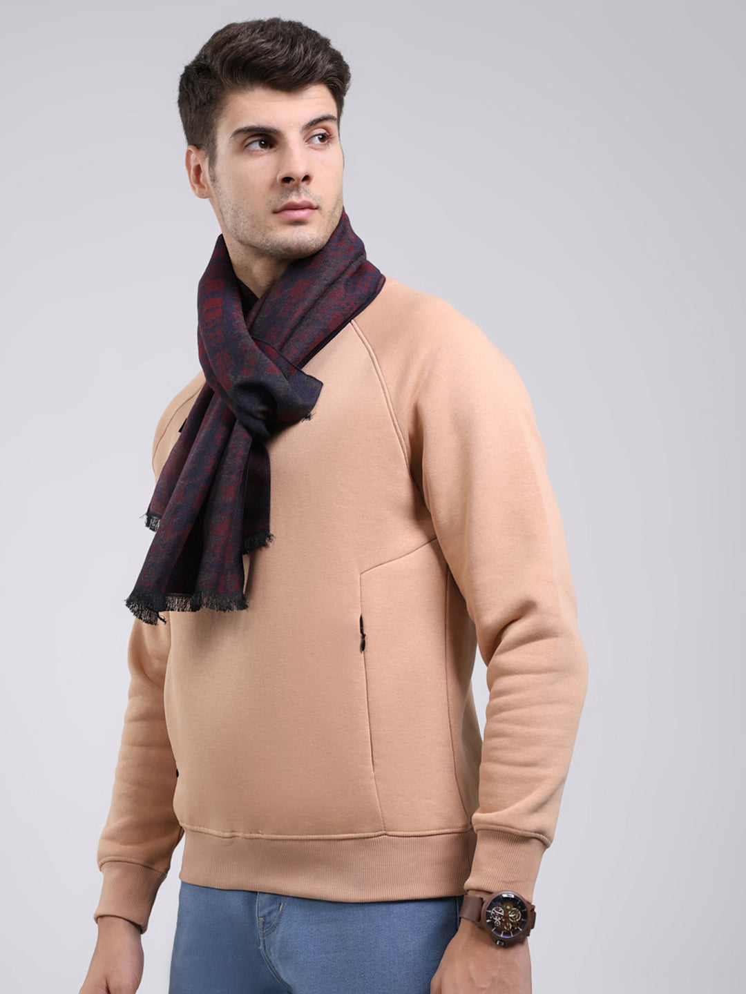 Men Maroon Self Design Wool Blend Muffler