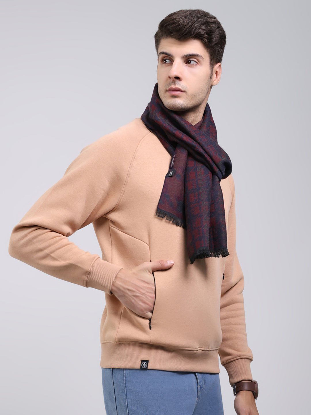 Men Maroon Self Design Wool Blend Muffler