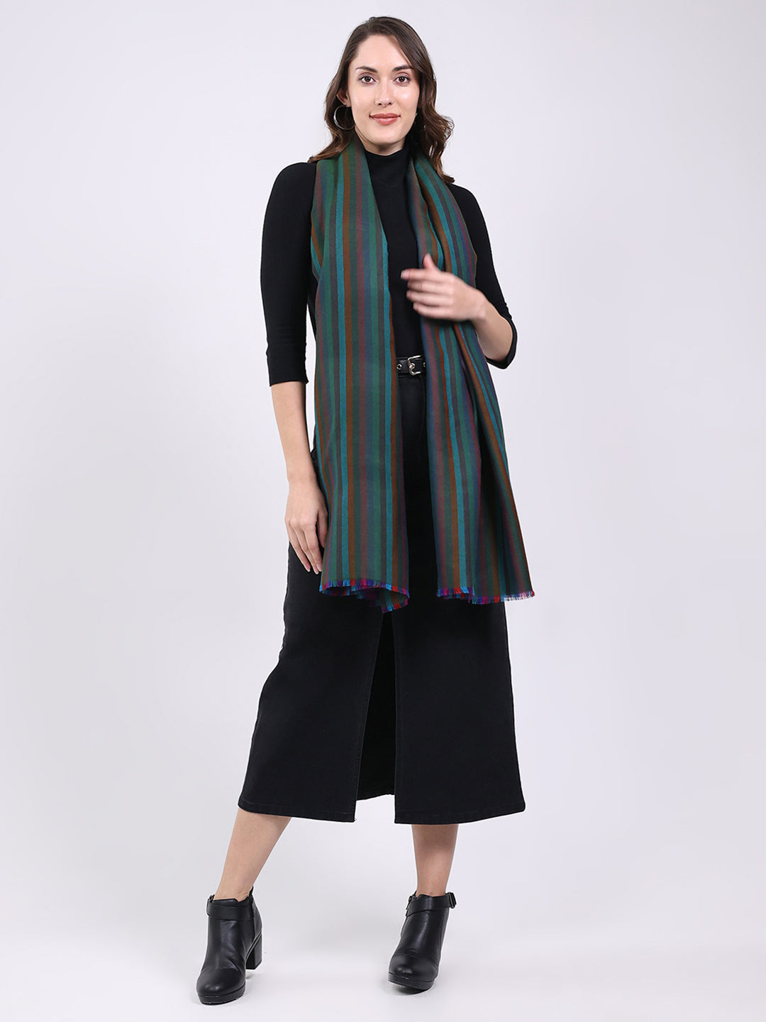 Women Blue Solid Wool Blend Shawl