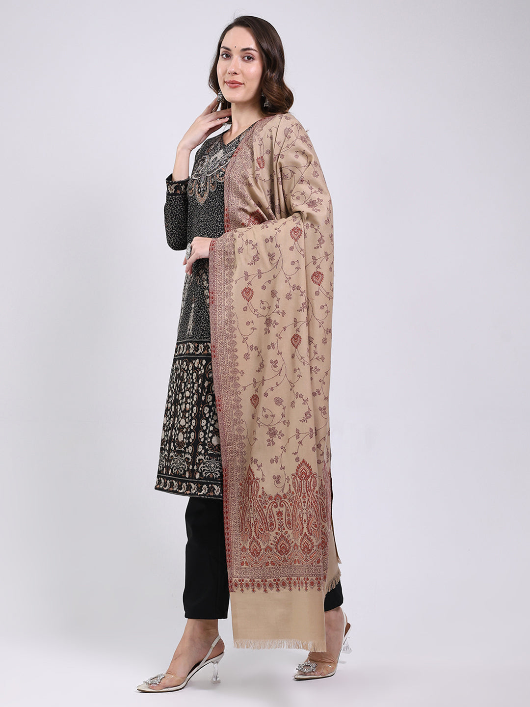 Women Brown Printed Wool Blend Shawl