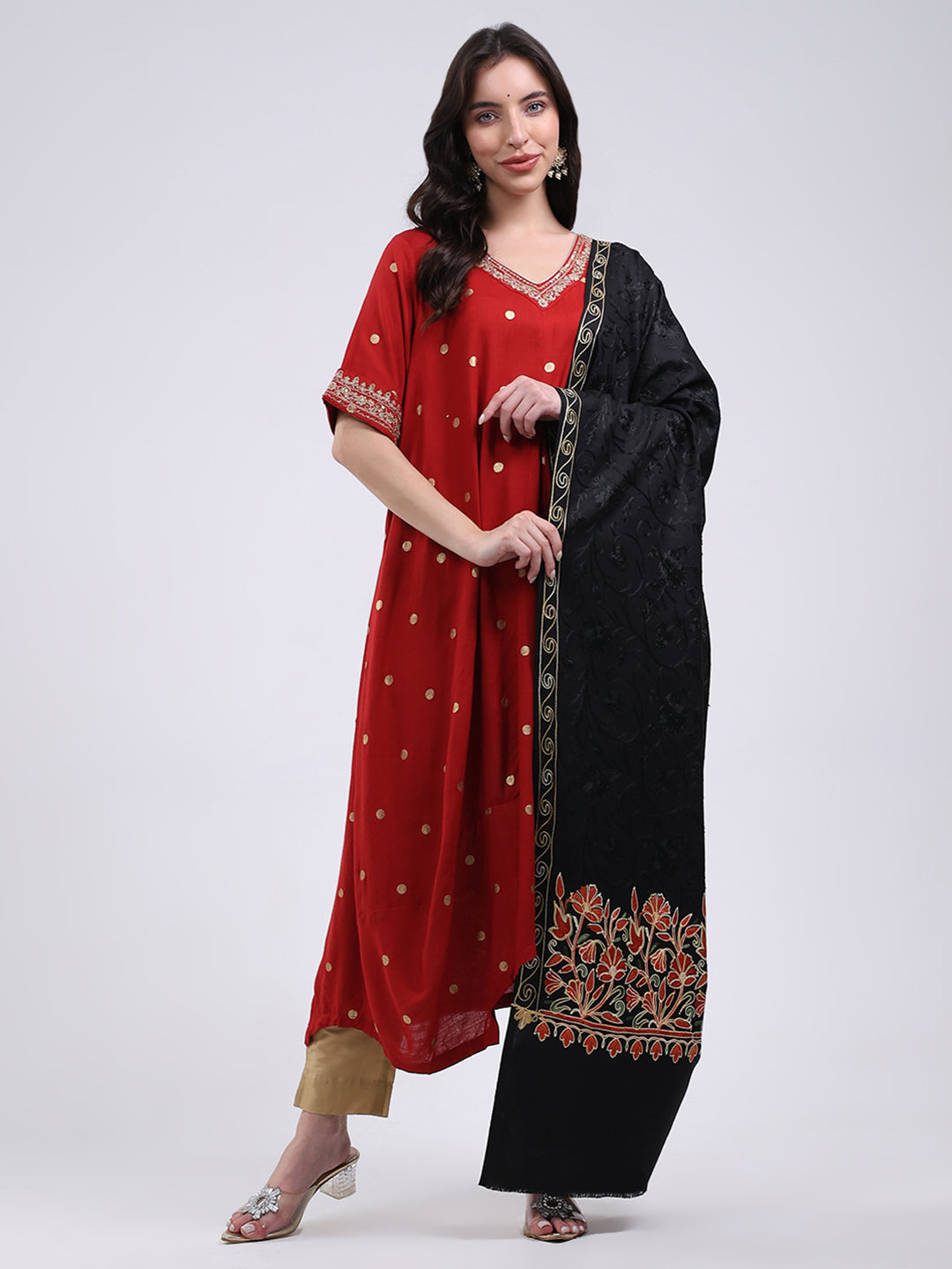 Women Multicolor Self Design Wool Blend Shawl