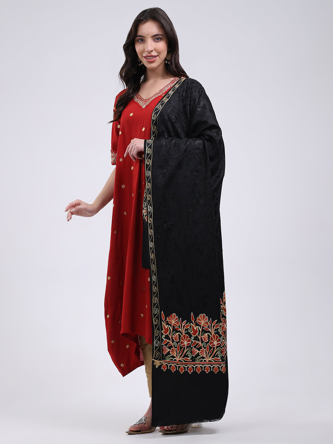 Women Multicolor Self Design Wool Blend Shawl