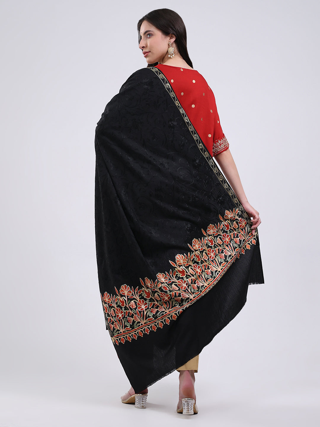 Women Multicolor Self Design Wool Blend Shawl