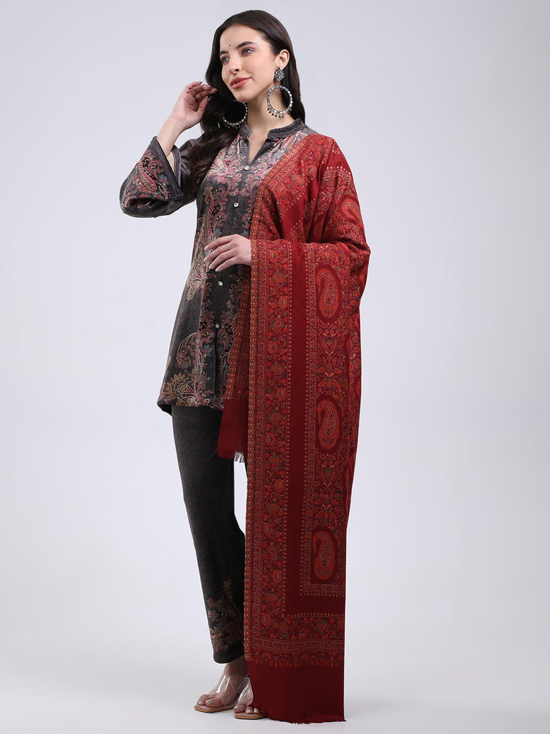 Women Multicolor Self Design Wool Blend Shawl