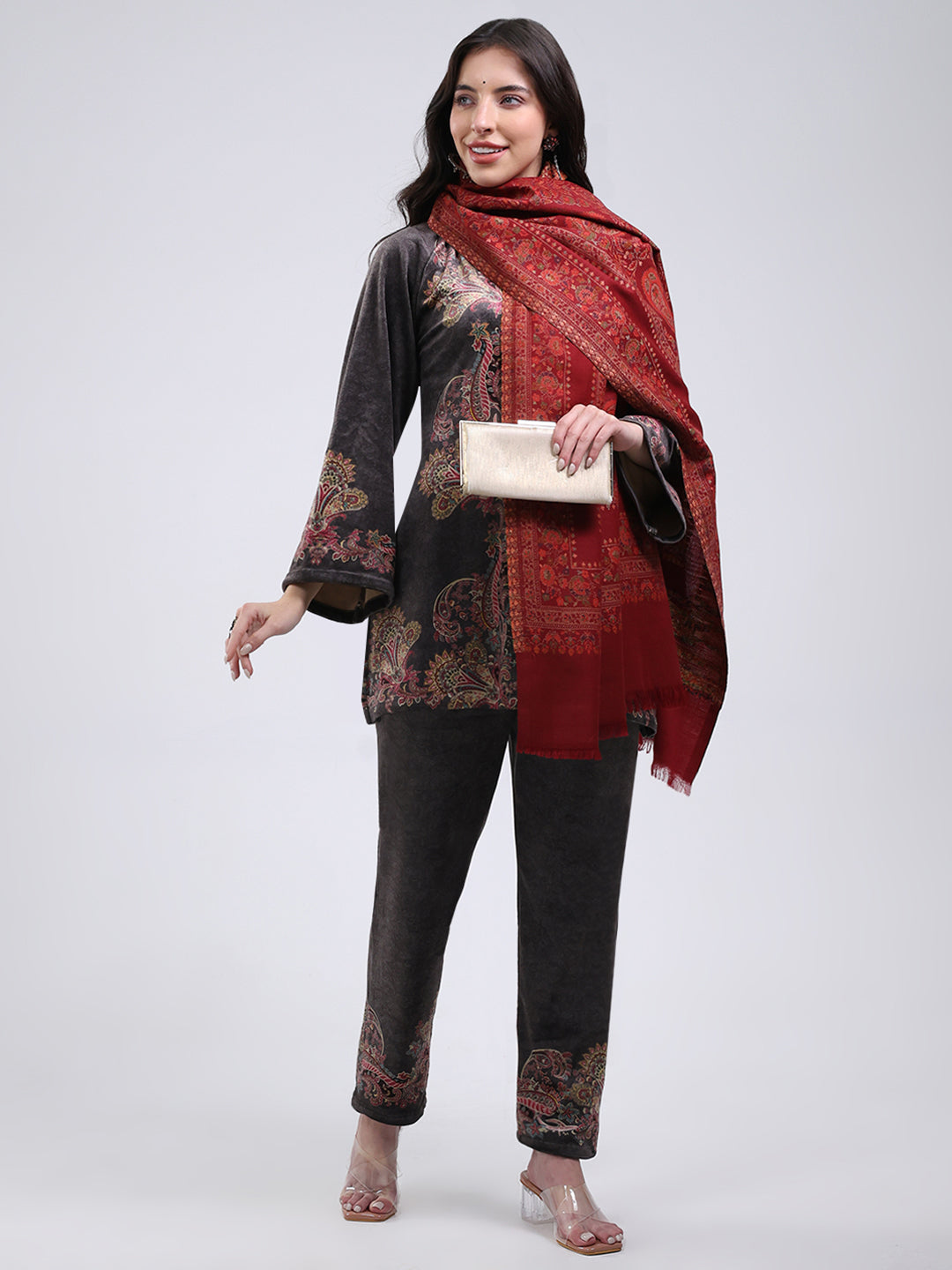 Women Multicolor Self Design Wool Blend Shawl