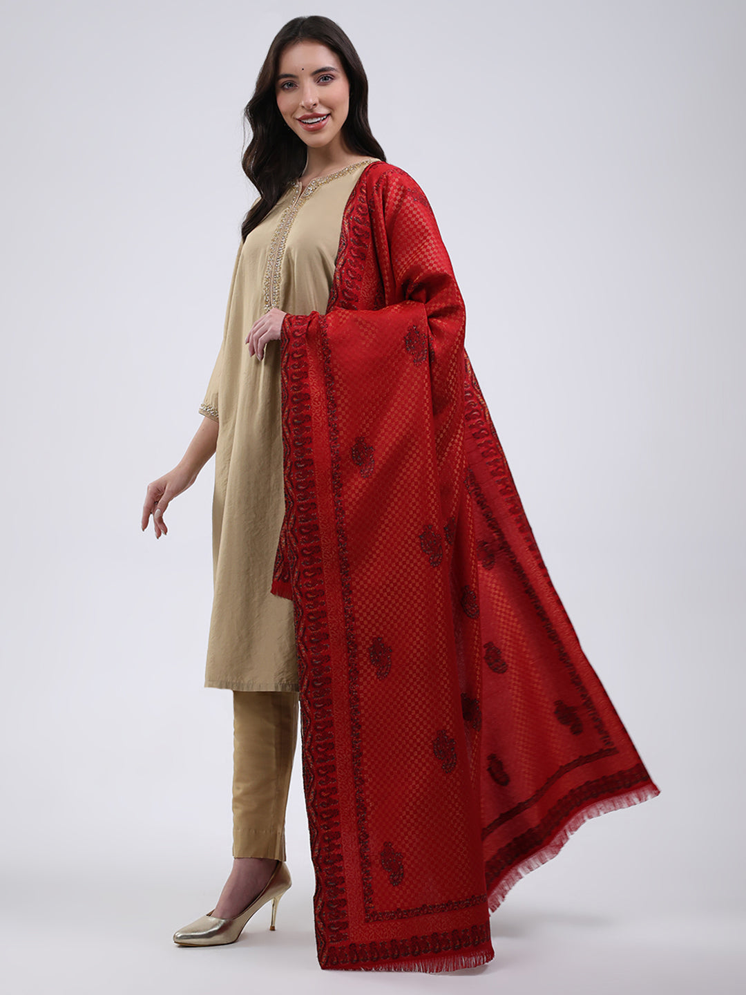 Women Multicolor Self Design Wool Blend Shawl