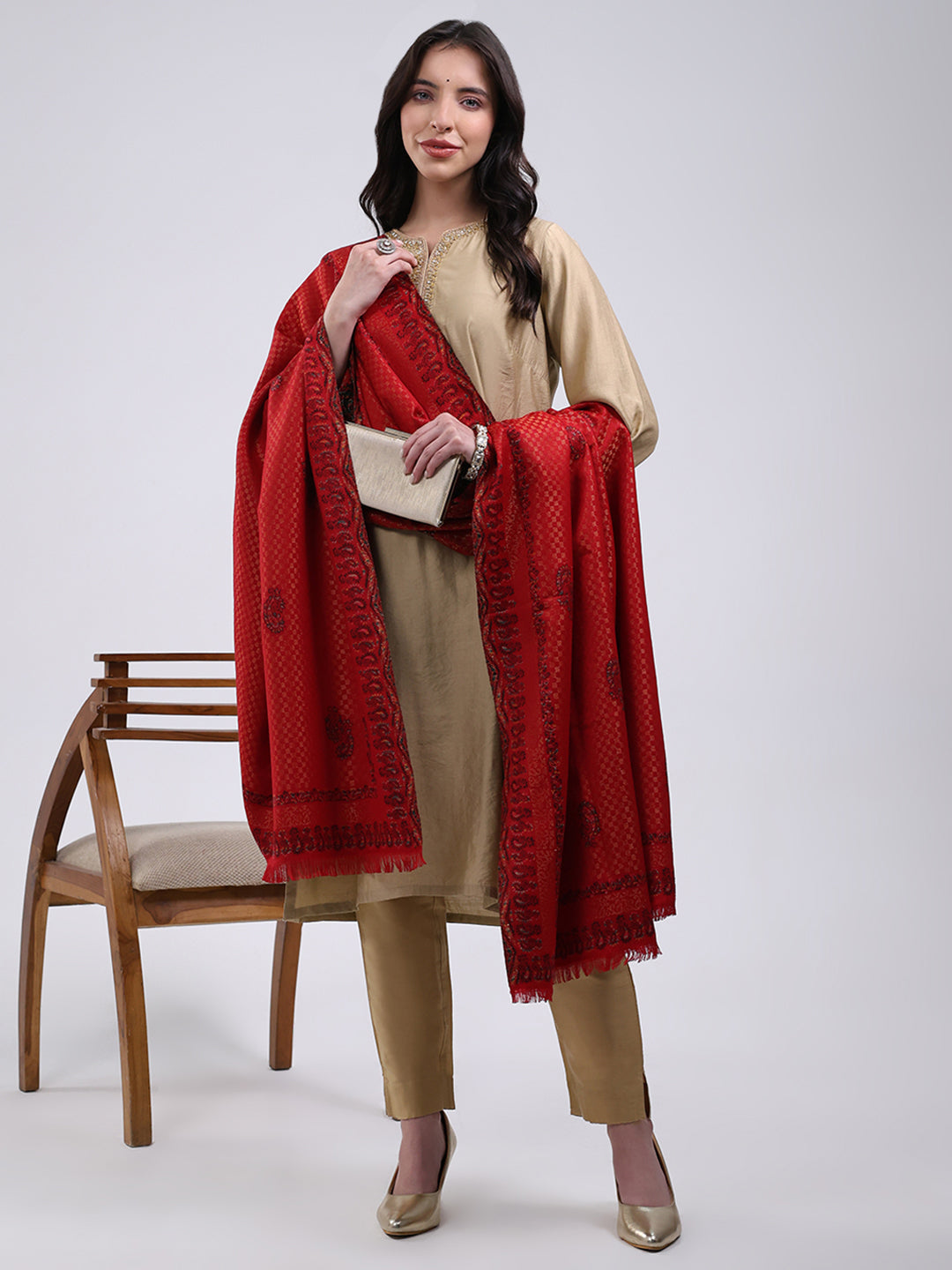 Women Multicolor Self Design Wool Blend Shawl