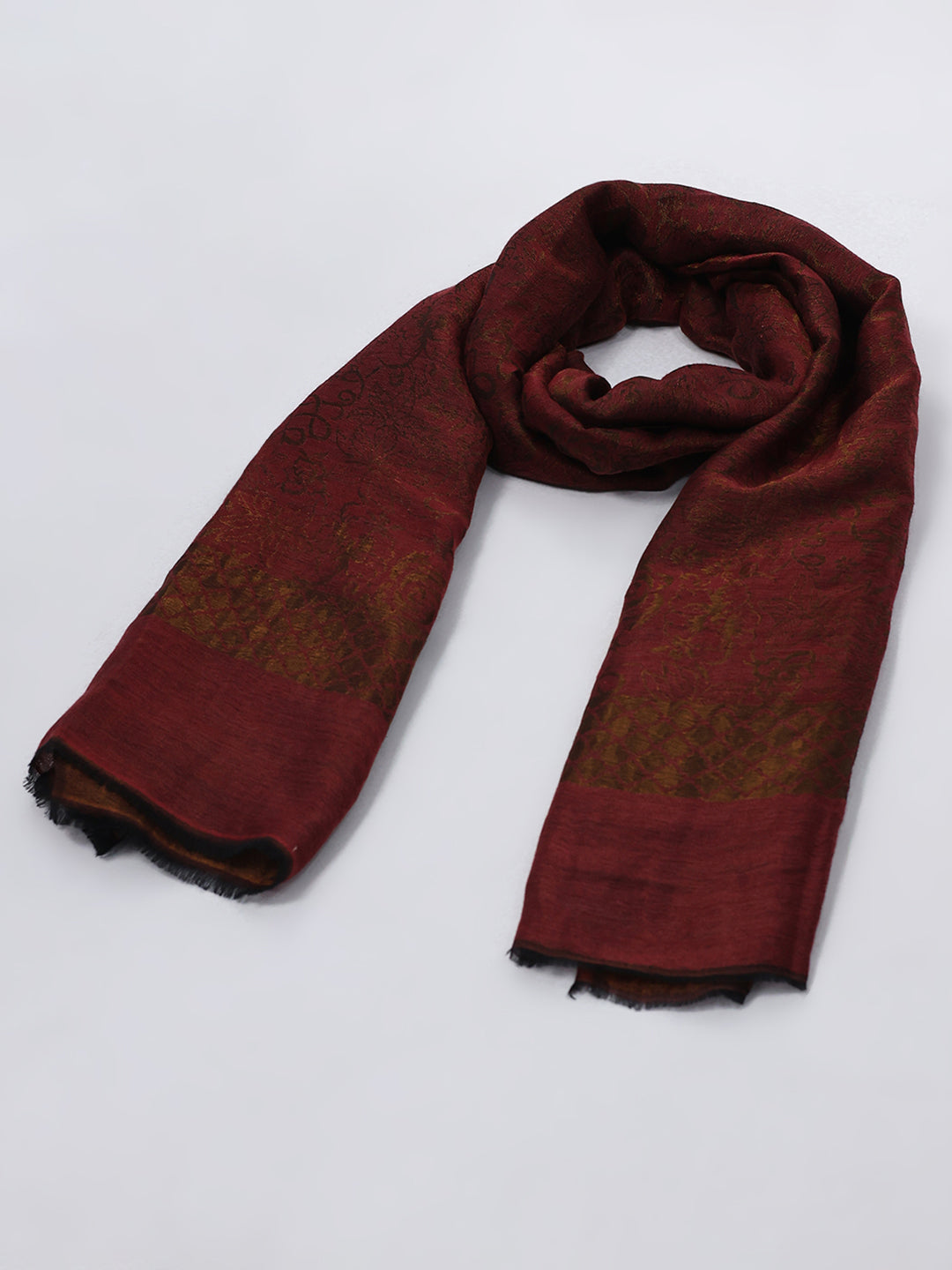 Women Maroon Printed Wool Blend Shawl