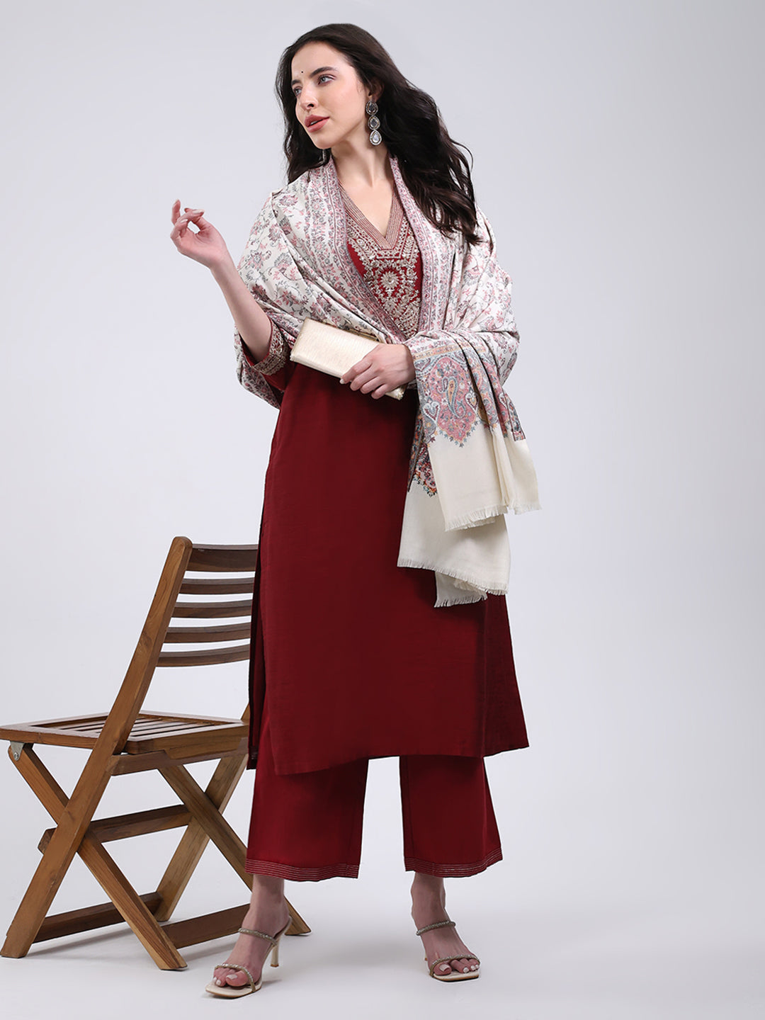 Women Multicolor Self Design Wool Blend Shawl