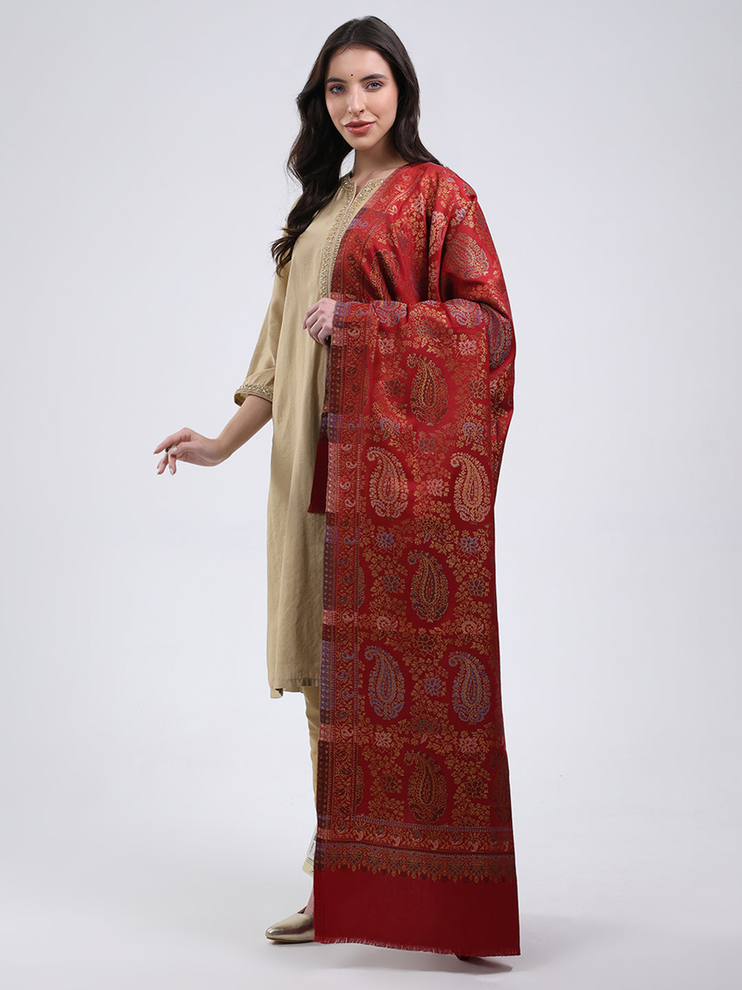 Women Multicolor Self Design Wool Blend Shawl