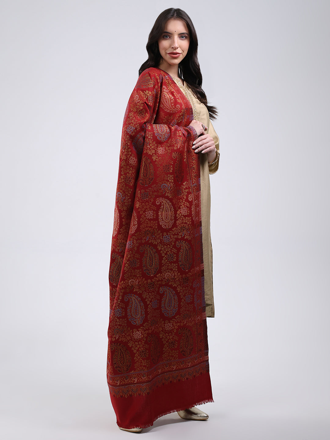 Women Multicolor Self Design Wool Blend Shawl