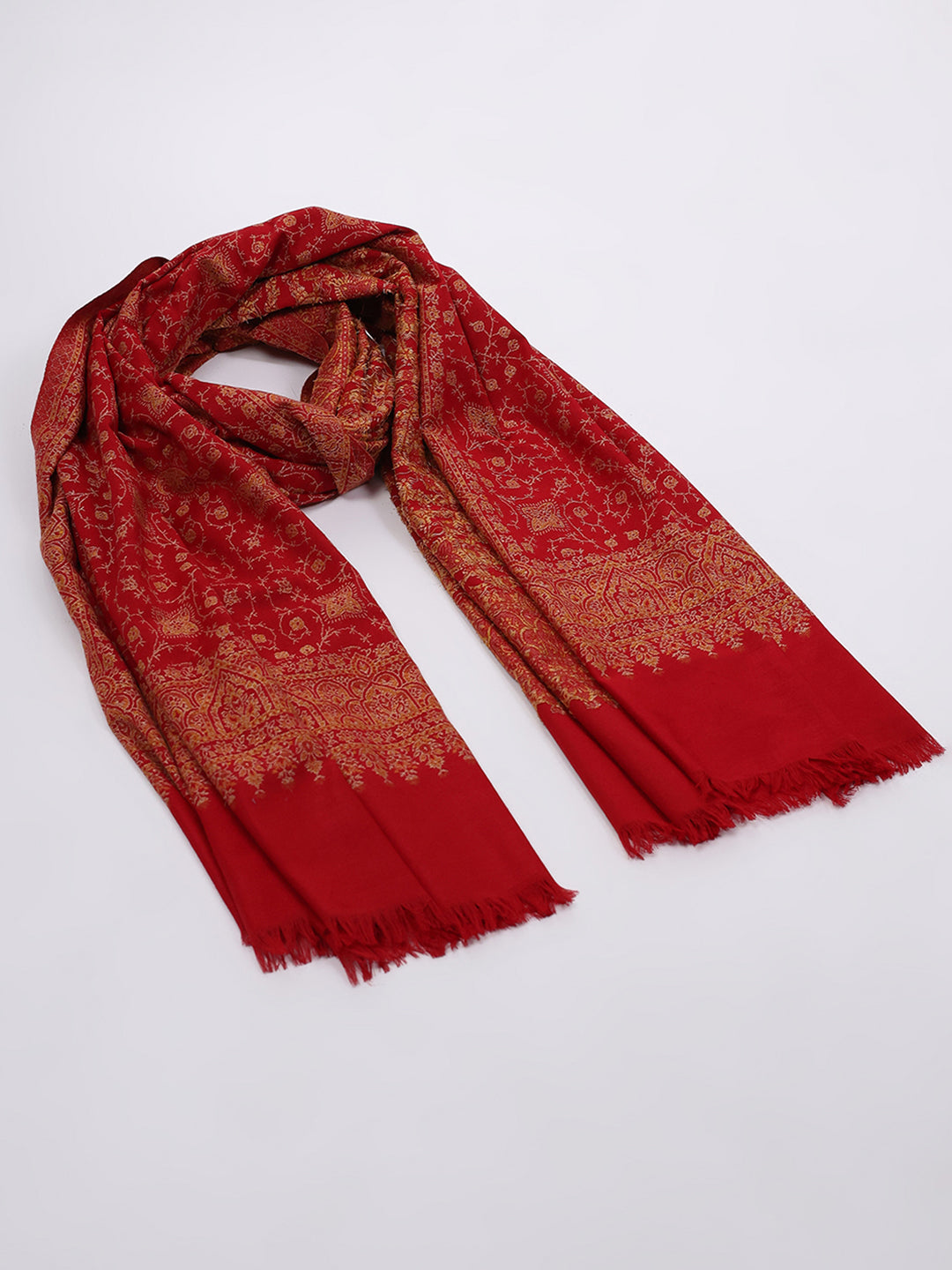 Women Red Printed Wool Blend Shawl