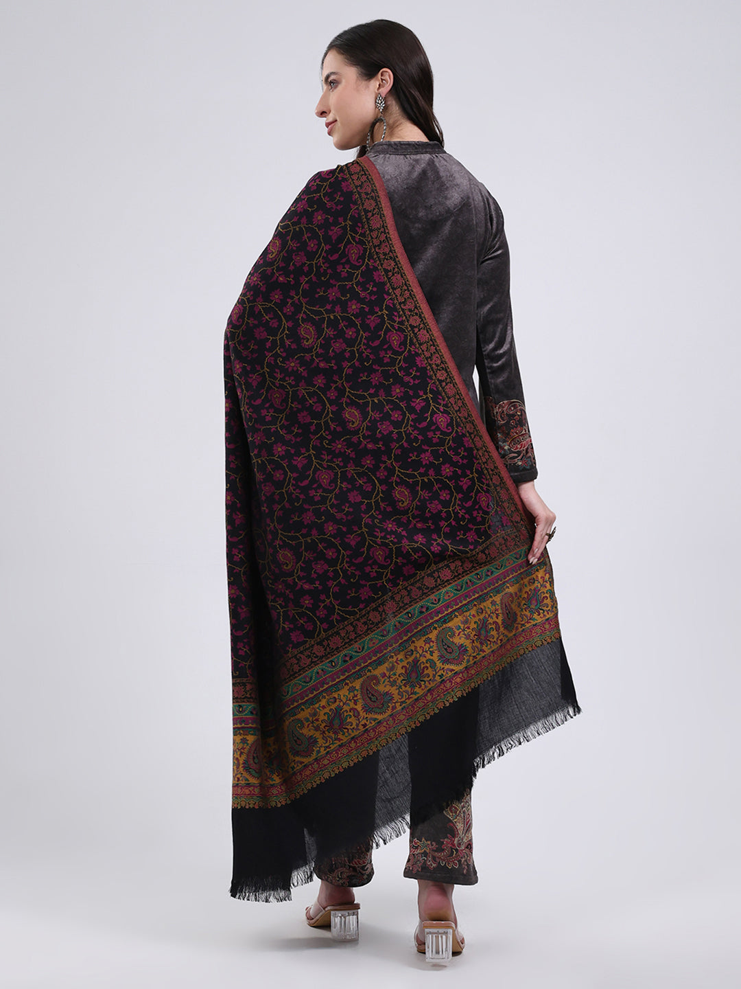Women Multicolor Self Design Wool Blend Shawl