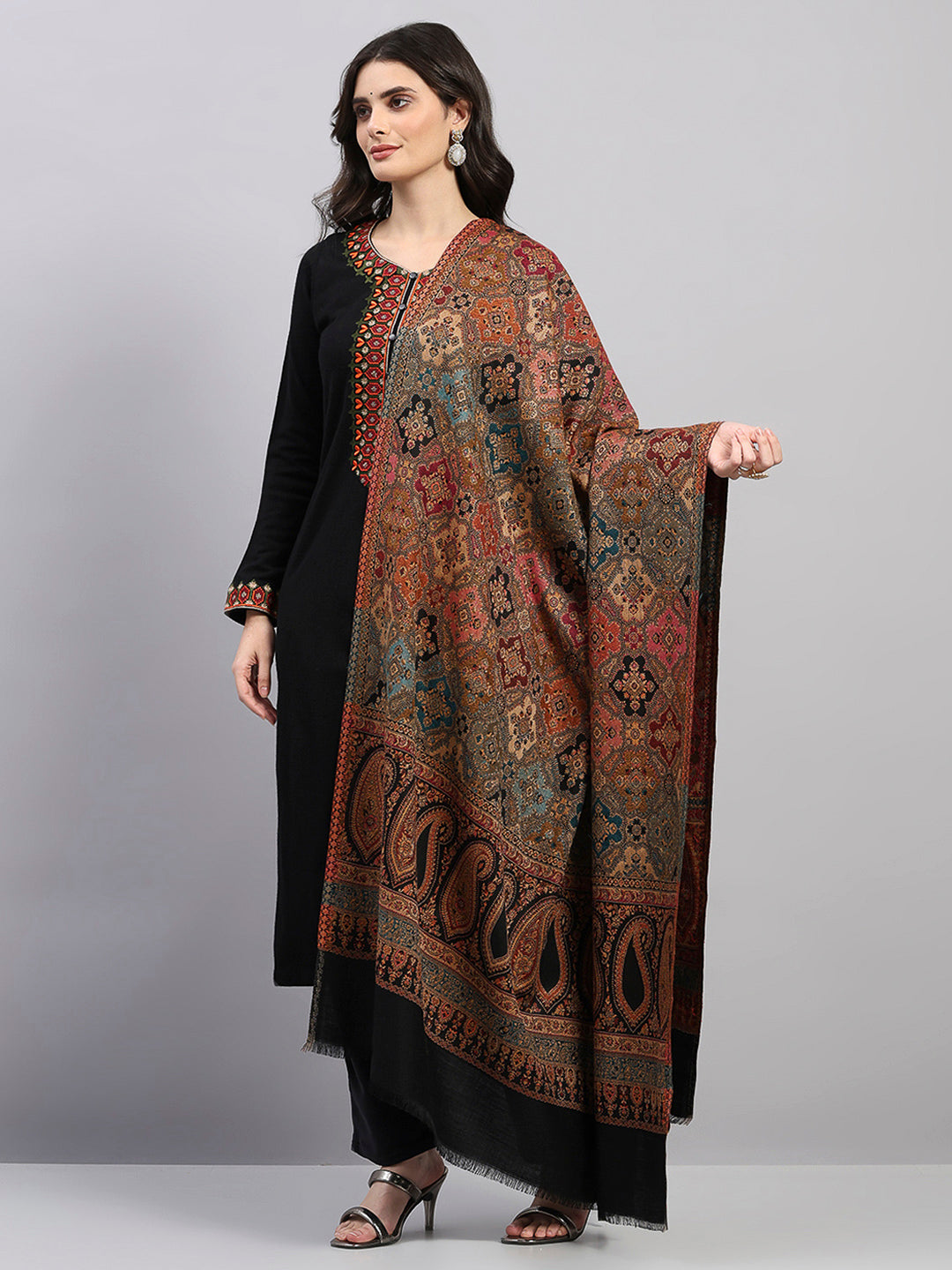 Women Multicolor Printed Wool Blend Shawl