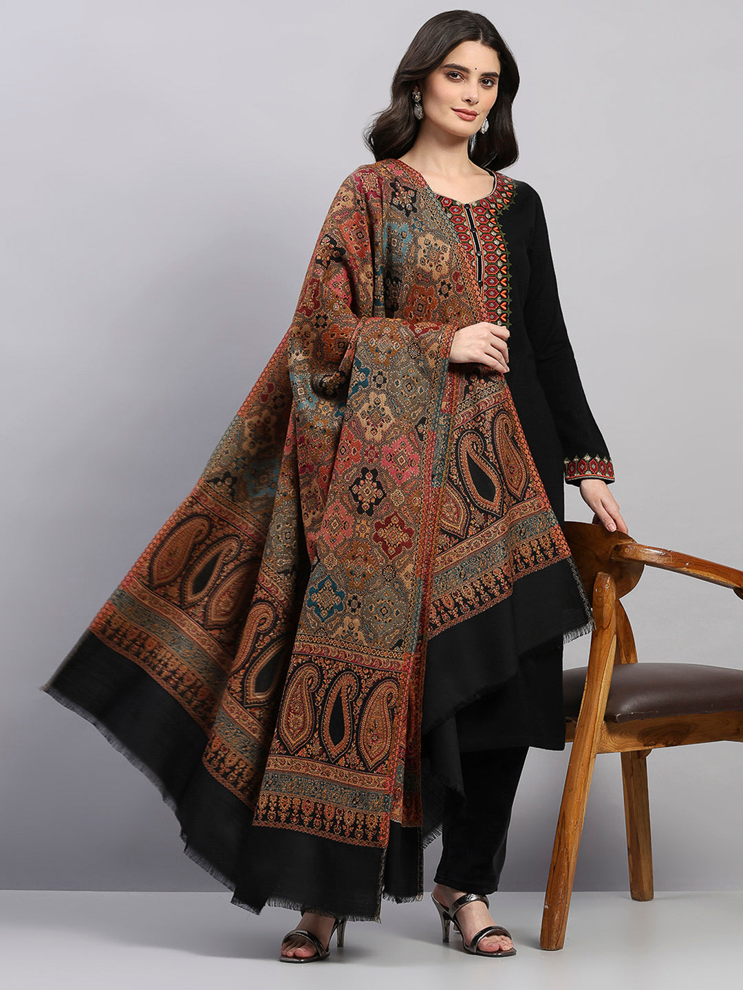 Women Multicolor Printed Wool Blend Shawl
