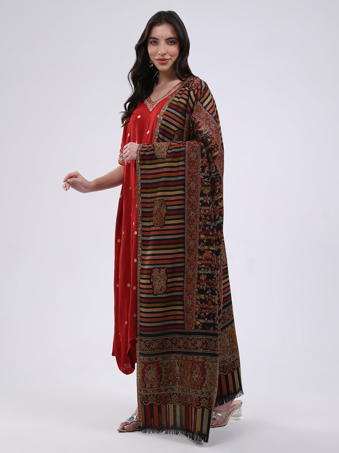 Women Multicolor Self Design Wool Blend Shawl
