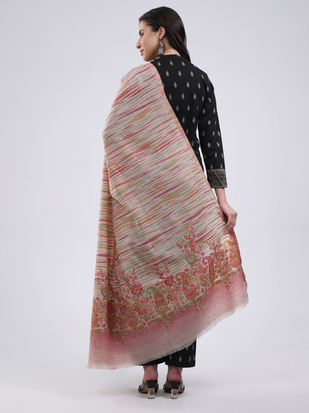 Women Multicolor Self Design Wool Blend Shawl
