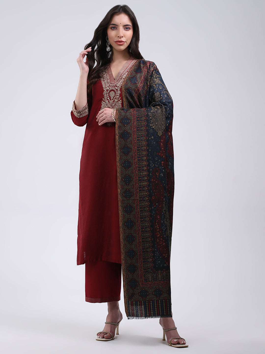 Women Multicolor Self Design Wool Blend Shawl