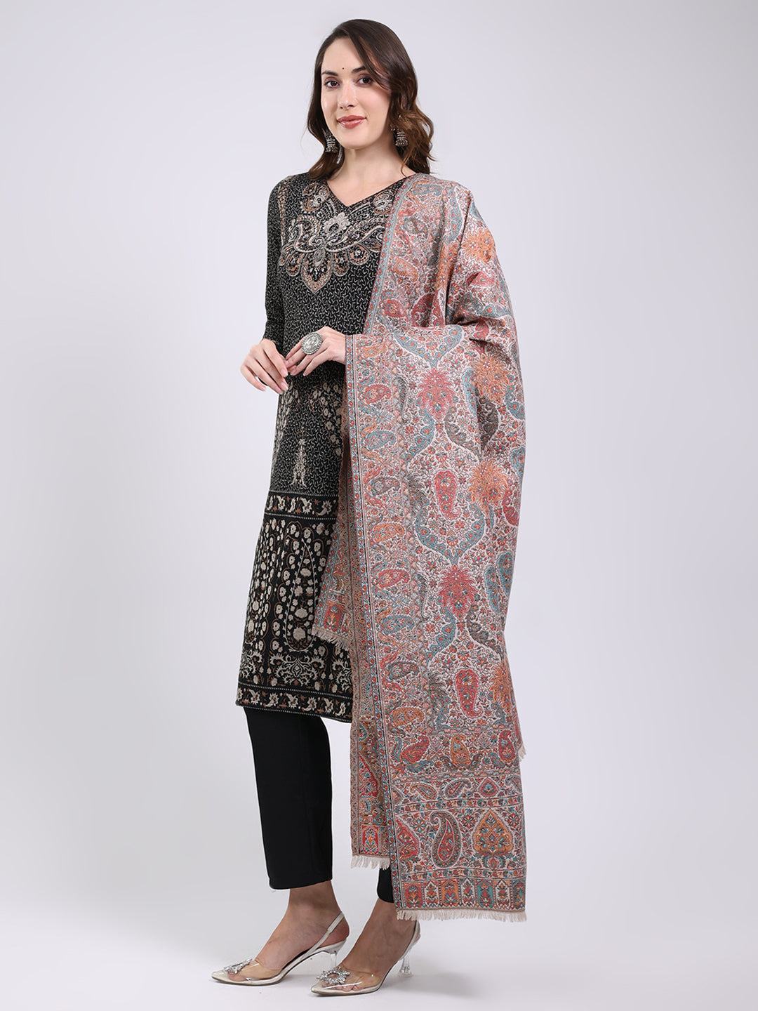 Women Multicolor Printed Wool Blend Shawl