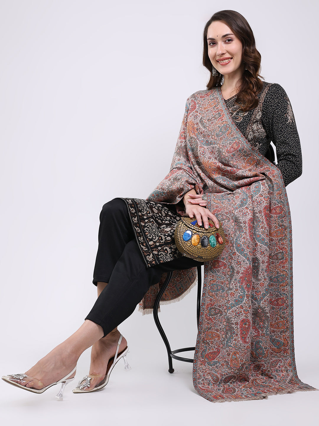 Women Multicolor Printed Wool Blend Shawl