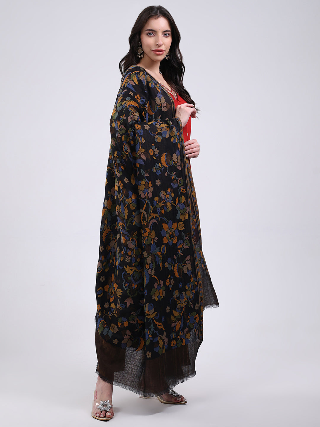 Women Multicolor Self Design Wool Blend Shawl