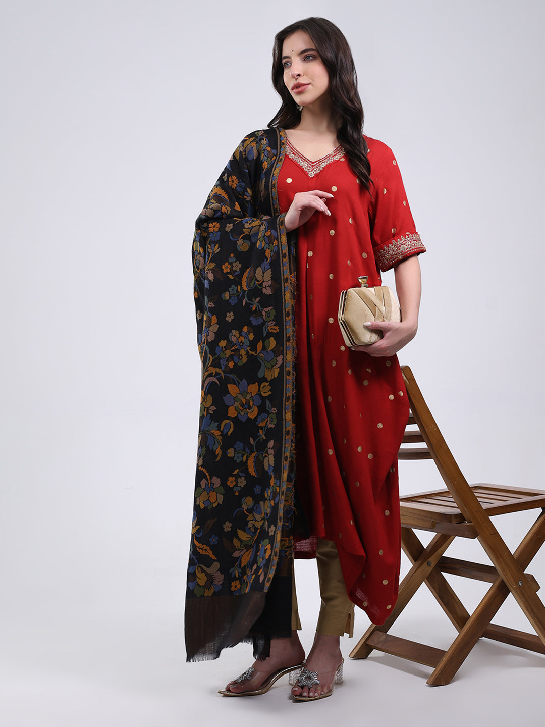 Women Multicolor Self Design Wool Blend Shawl