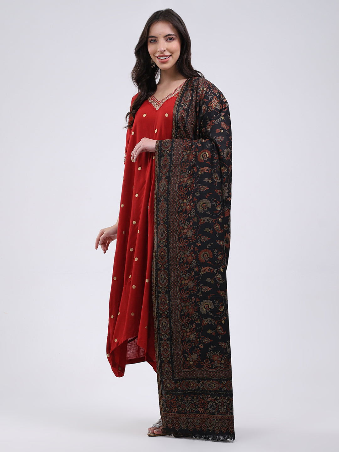 Women Multicolor Self Design Wool Blend Shawl