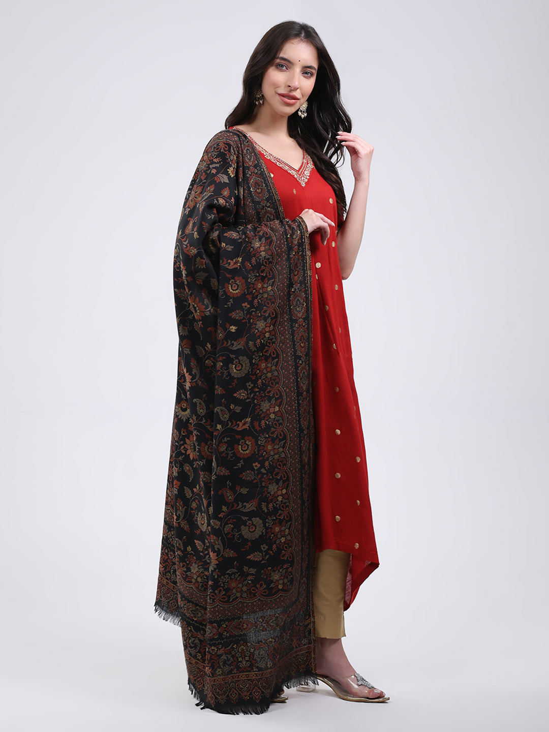 Women Multicolor Self Design Wool Blend Shawl