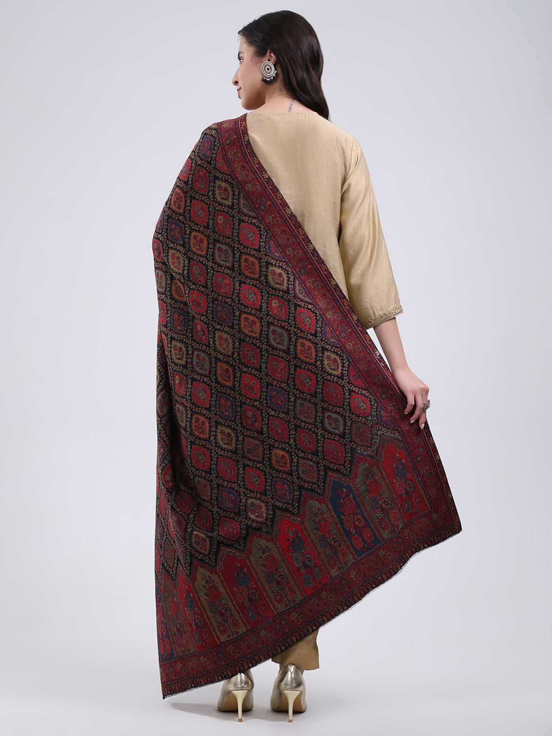 Women Multicolor Self Design Wool Blend Shawl