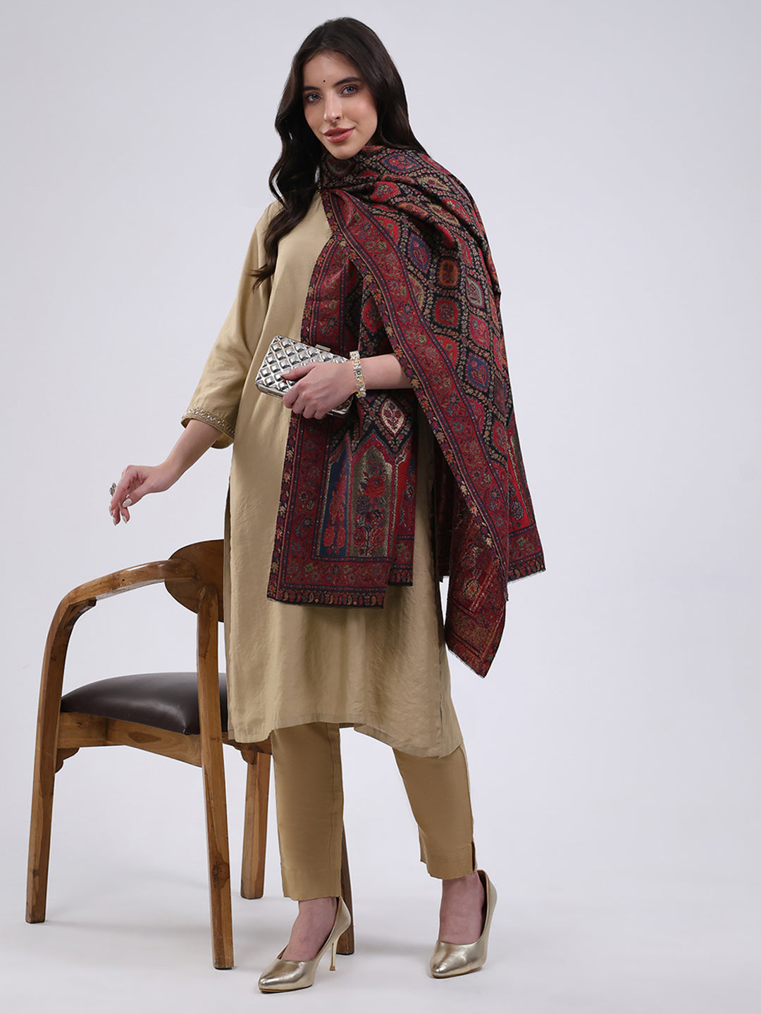 Women Multicolor Self Design Wool Blend Shawl
